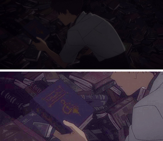 [3.33] Shinji recupera un libro a caso dalla biblioteca della Nerv